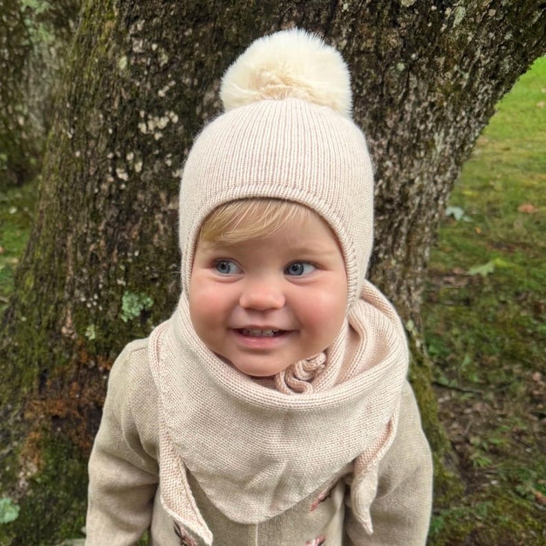 Cashmere Knit Baby Toddler Hat Faux Fox Pom-Pom