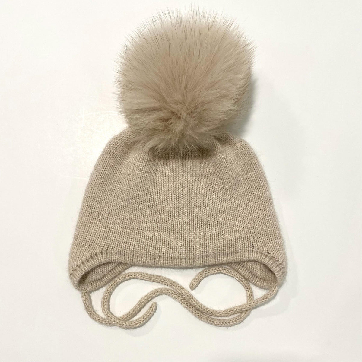 Cashmere Knit Baby Hat: Fox Fur Pom Pom, Handmade in USA