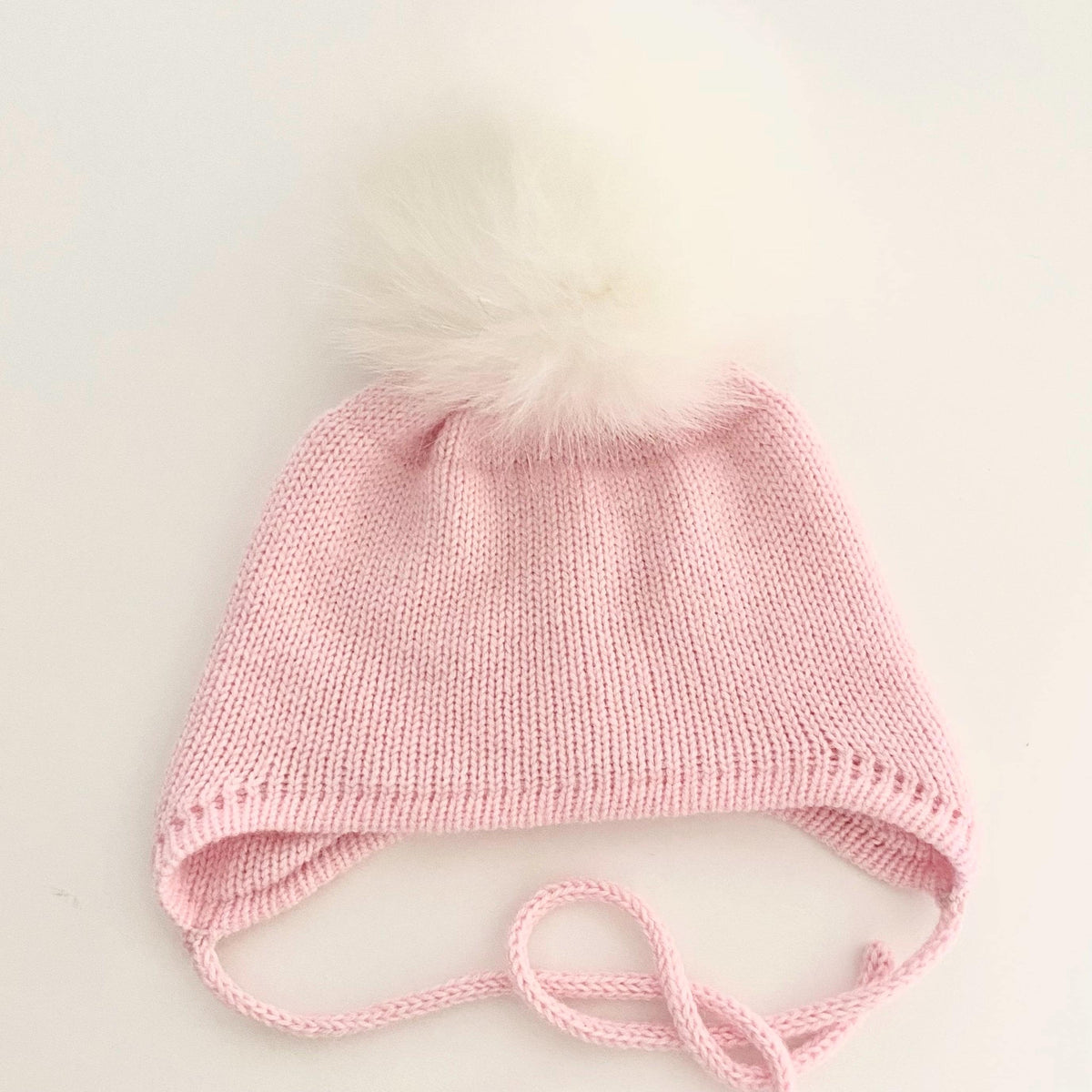 Cashmere Baby Knit Hat: Fox Fur Pom-pom, Handmade in USA