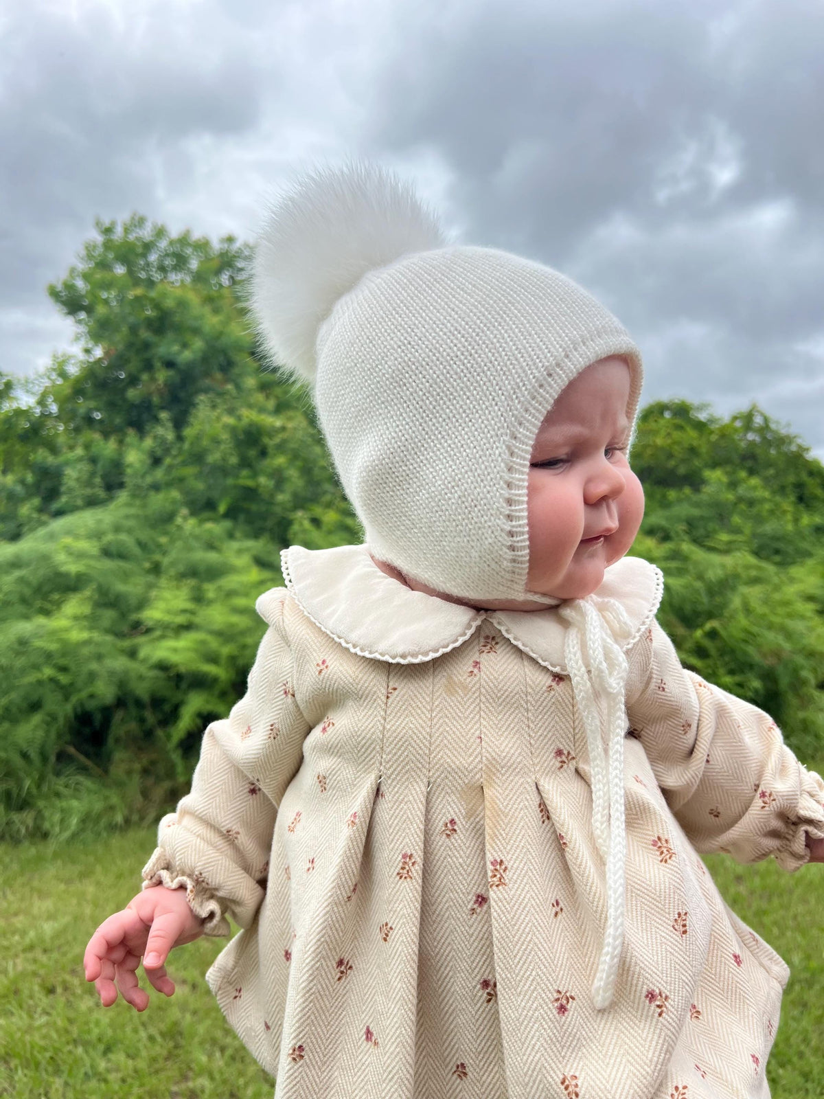Cashmere Knit Baby Hat: Fox Fur Pom Pom, Handmade in USA