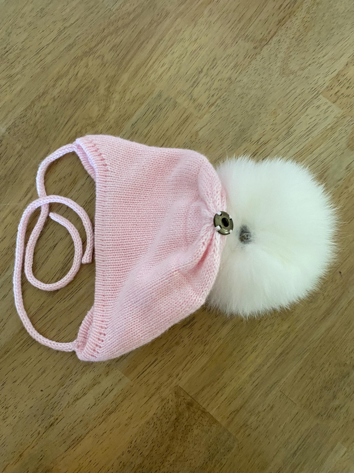 Cashmere Baby Knit Hat: Fox Fur Pom-pom, Handmade in USA