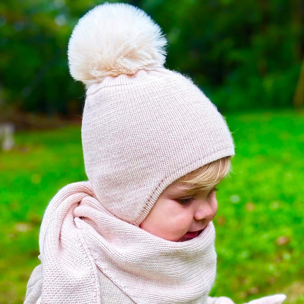 Cashmere Knit Baby Toddler Hat Faux Fox Pom-Pom