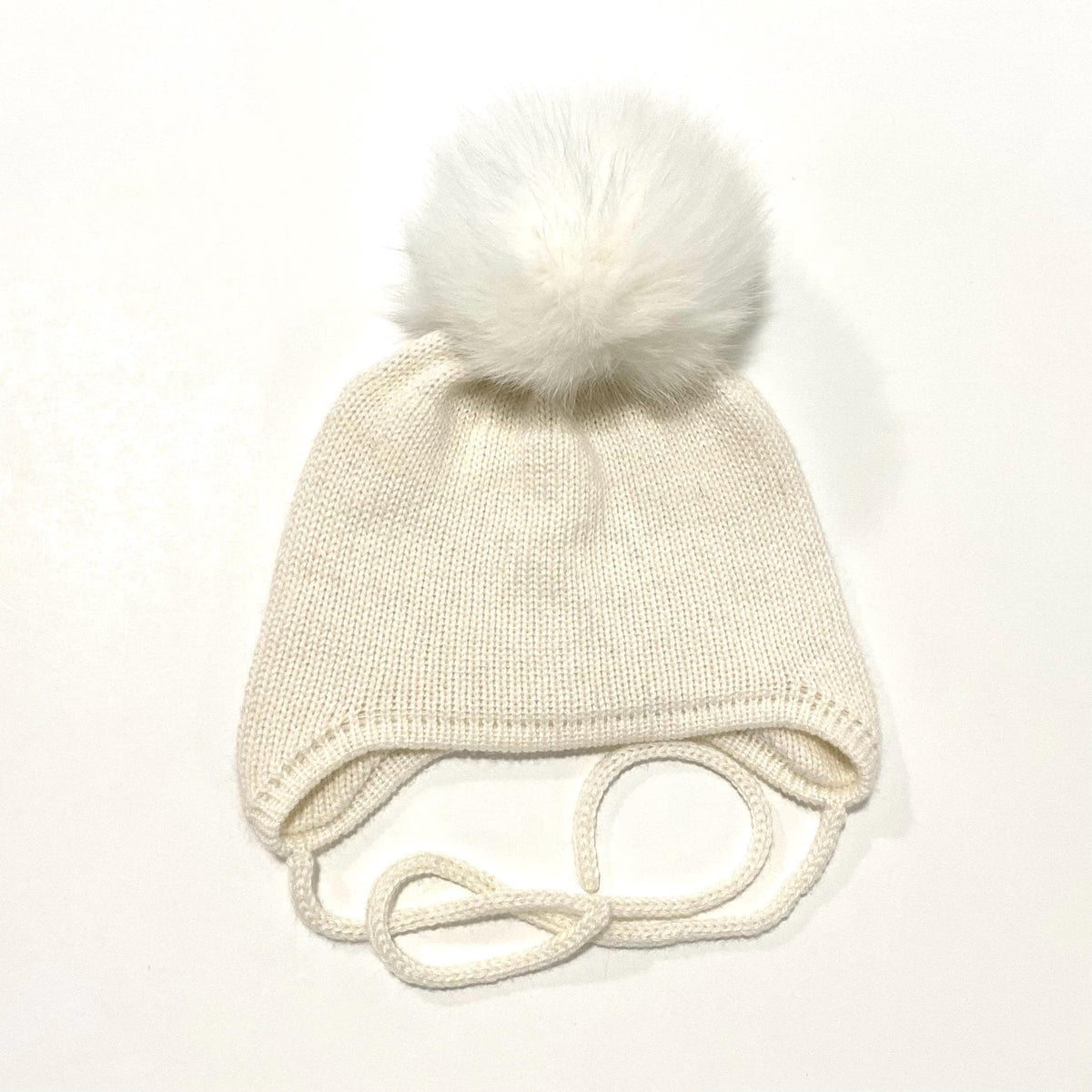 Cashmere Baby Knit Hat: Fox Fur Pom-pom, Handmade in USA