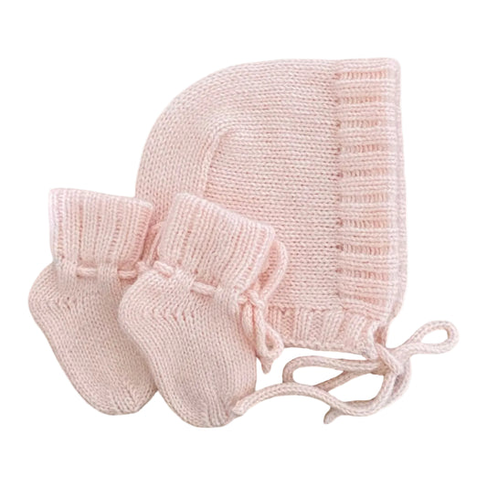 Mink alpaca baby gift set Bonnet with booties