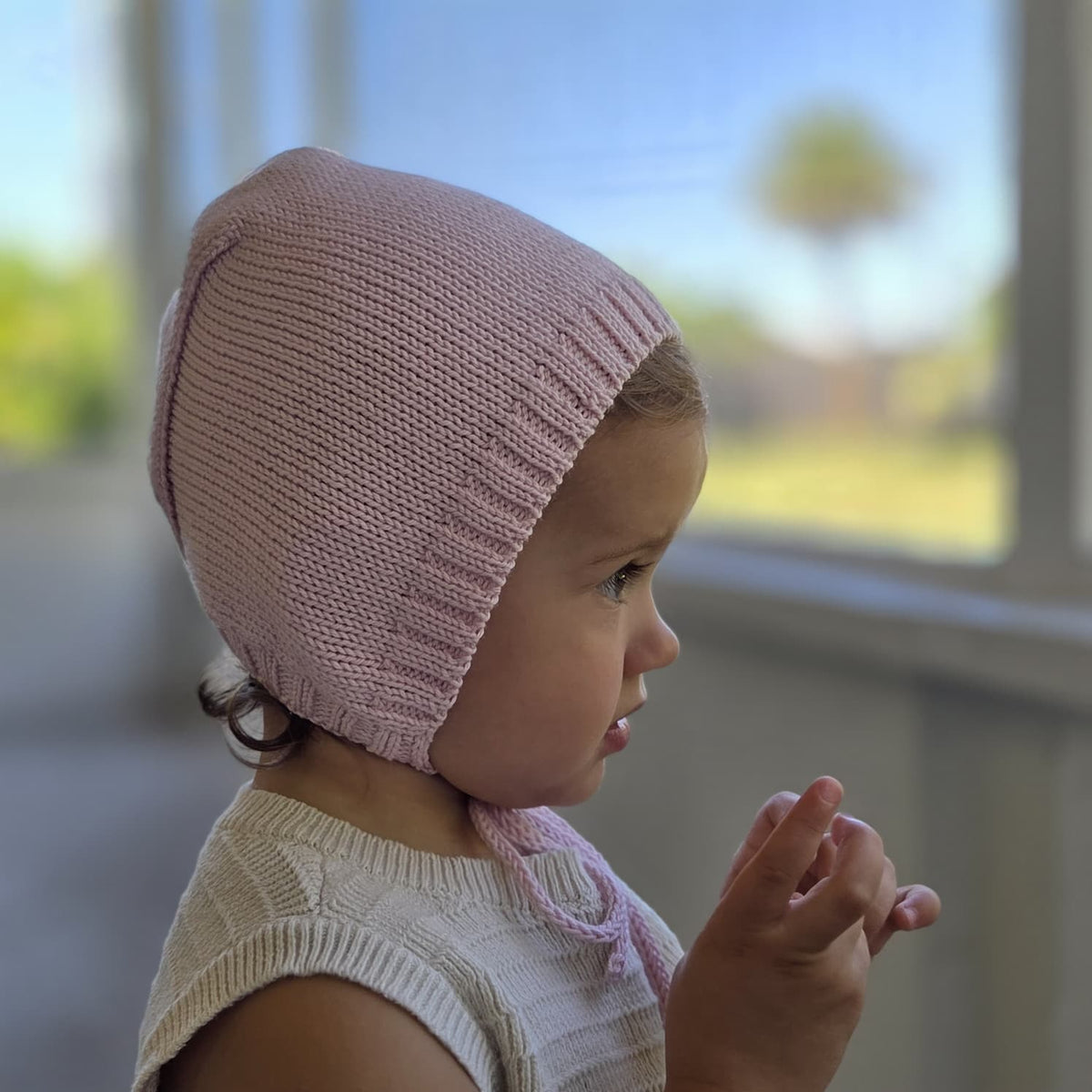 Hand Knit Cotton Baby Bonnet: Breathable Seamless Toddler Hat