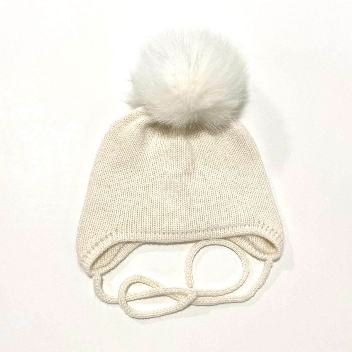 Cashmere Knit Baby Hat: Fox Fur Pom Pom, Handmade in USA