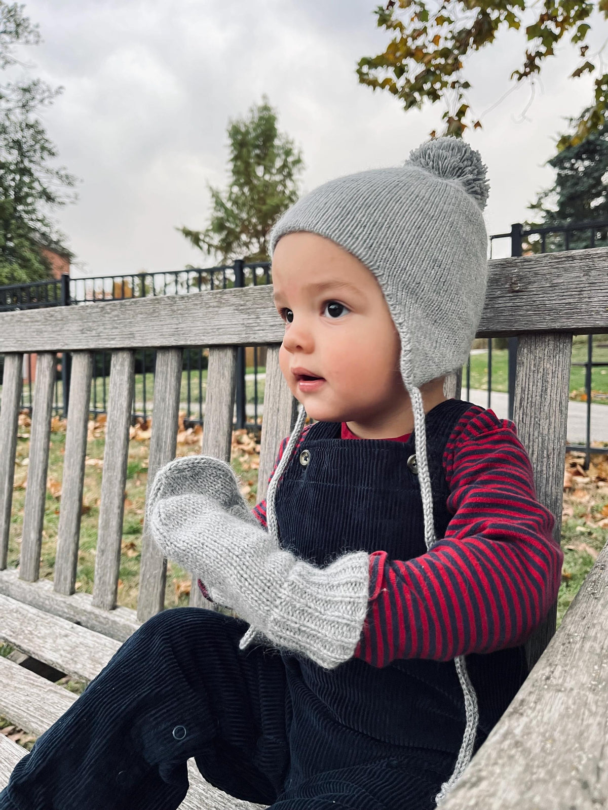 Handmade Cashmere Toddler/ Baby Hat & Mittens Set with Pom-pom