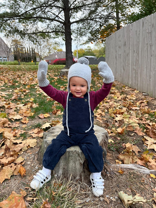 Handmade Cashmere Toddler/ Baby Hat & Mittens Set with Pom-pom