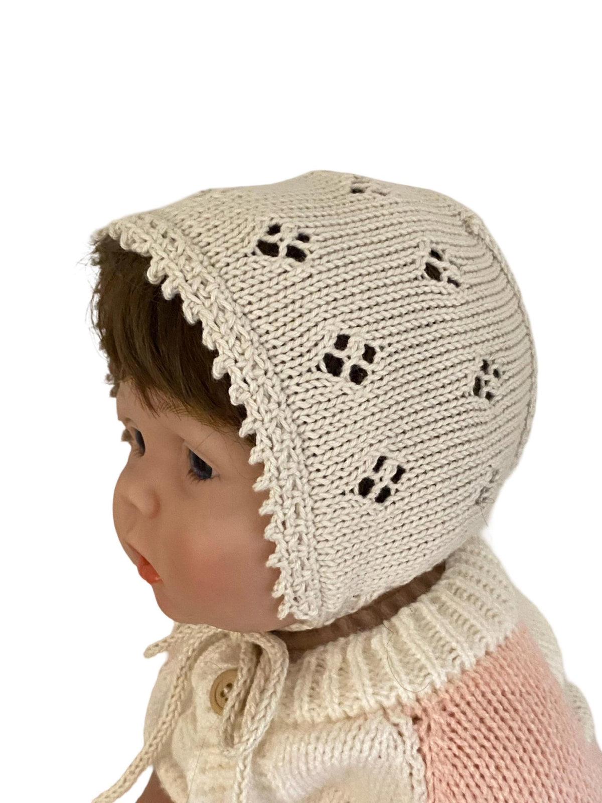 Handmade Cotton Baby Gift Set. Knit bonnet and socks. 100% cotton. More colors available.