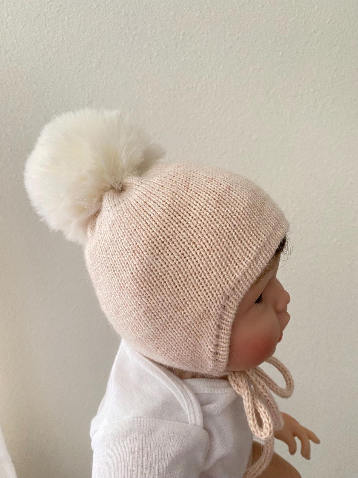 Cashmere Baby/Toddler Knit Hat: Faux Fox Pom-pom, Handmade in USA