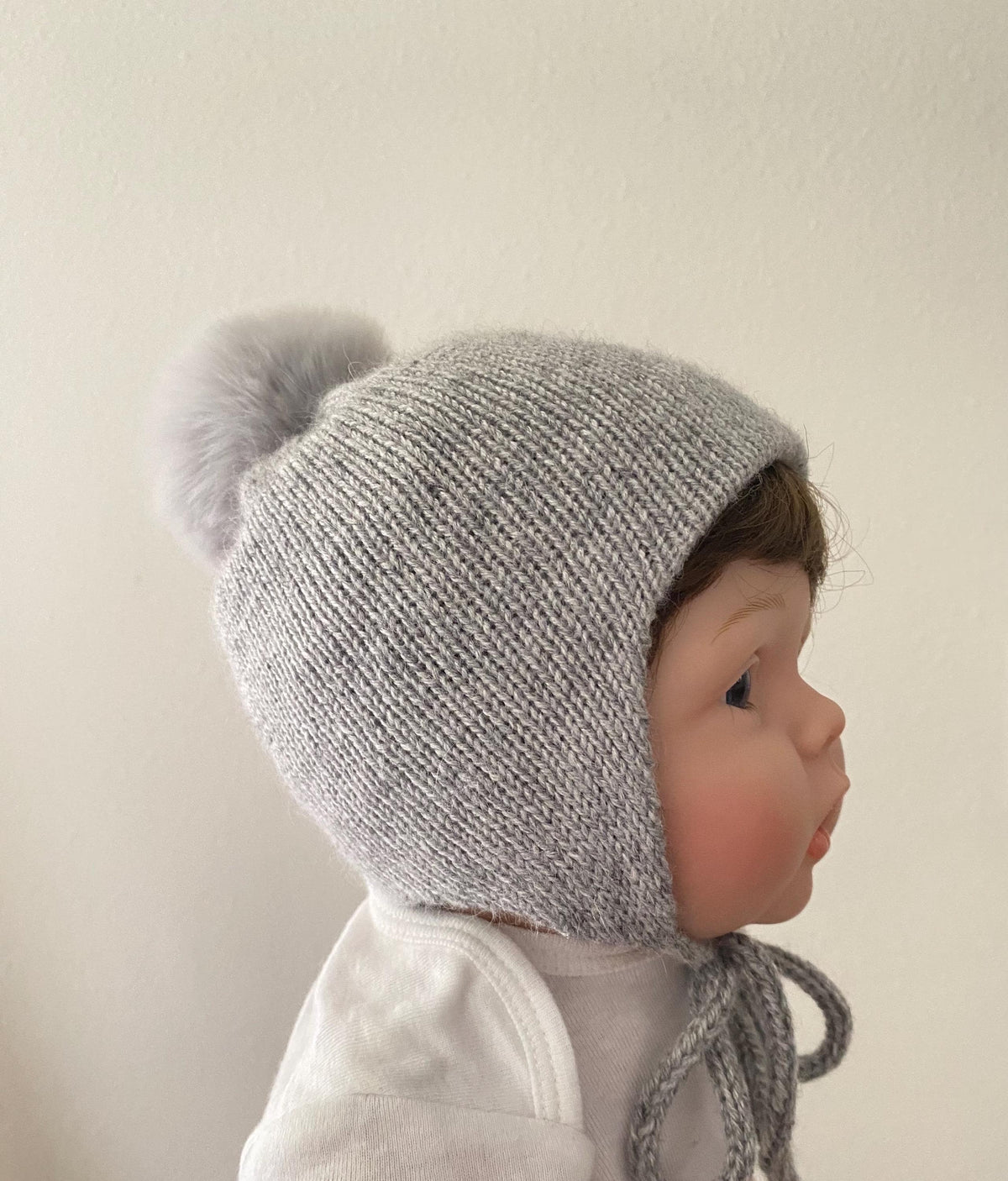 Cashmere Baby/Toddler Knit Hat with faux fox Pom-pom, Handmade in USA.