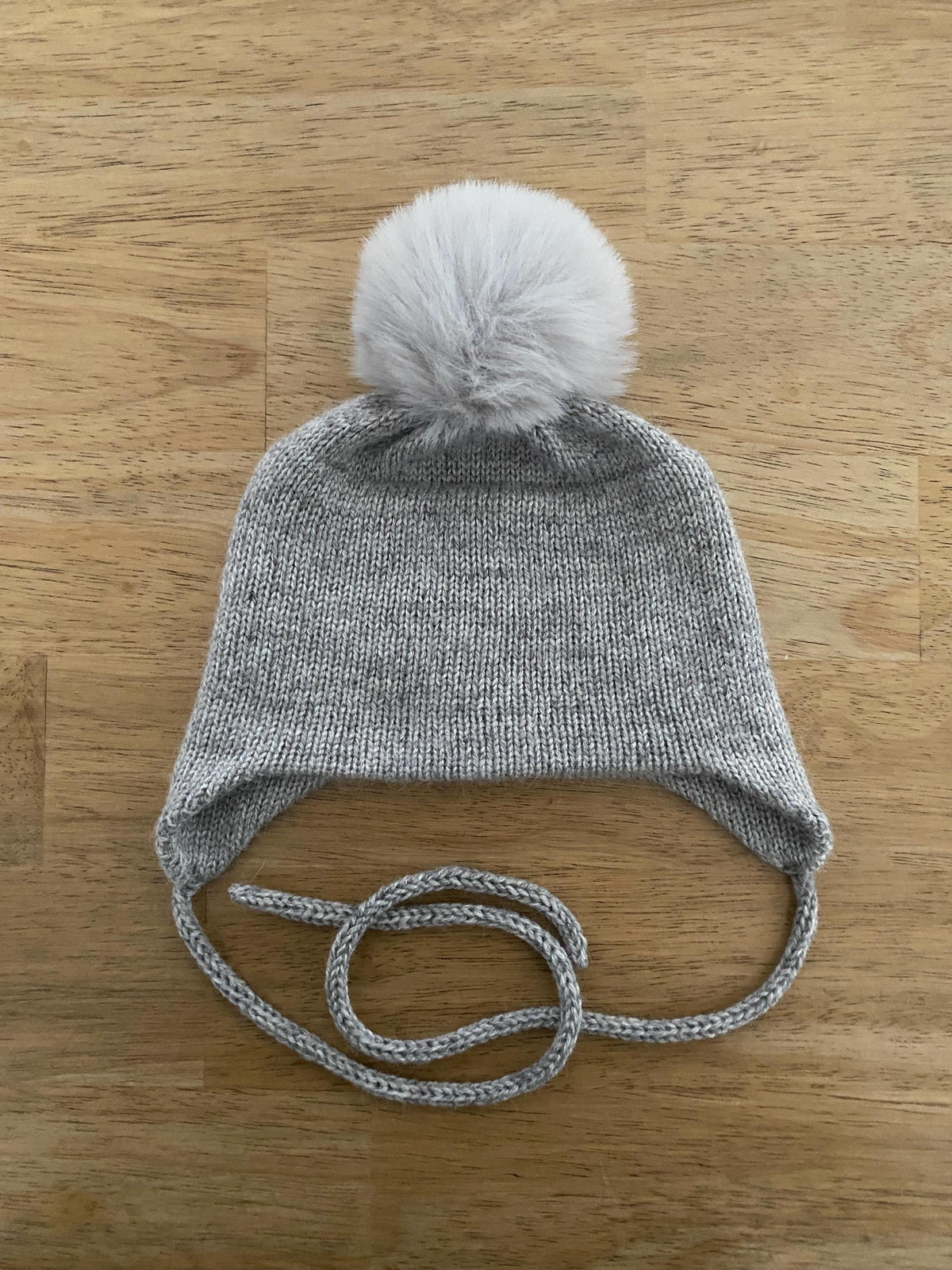 Cashmere Baby/Toddler Knit Hat with faux fox Pom-pom, Handmade in USA.