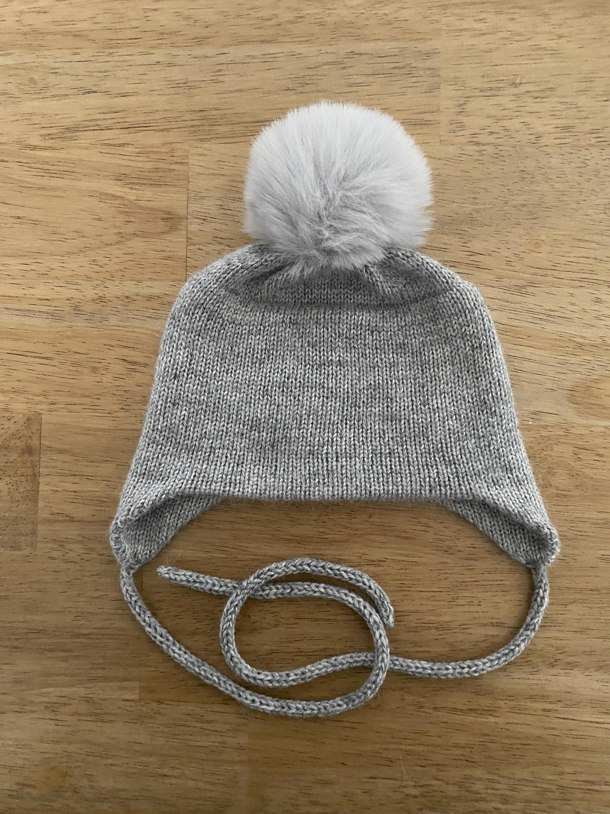 Cashmere Baby/Toddler Knit Hat with faux fox Pom-pom, Handmade in USA.