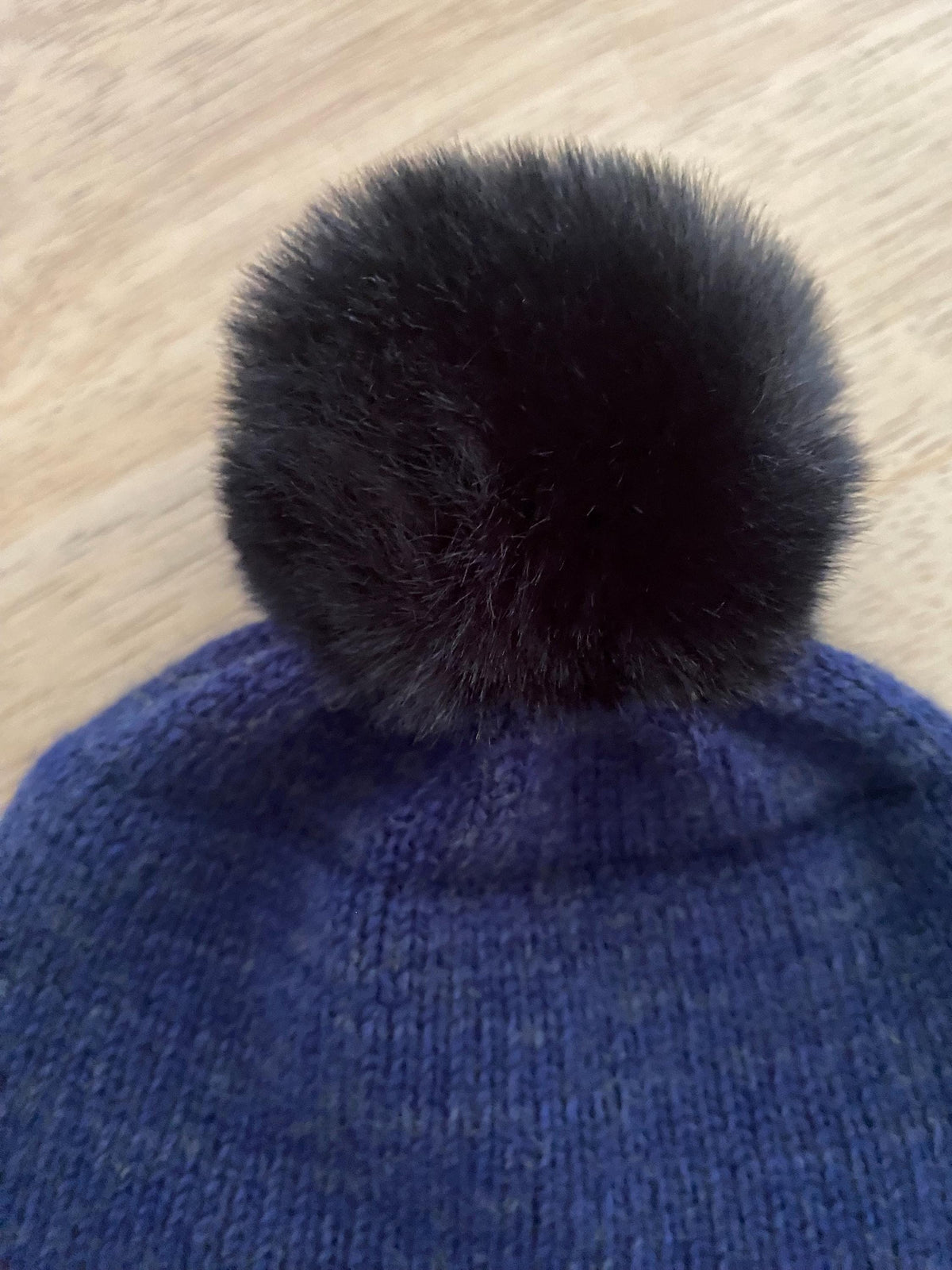 Cashmere Baby/Toddler Knit Hat with faux fox Pom-pom, Handmade in USA.