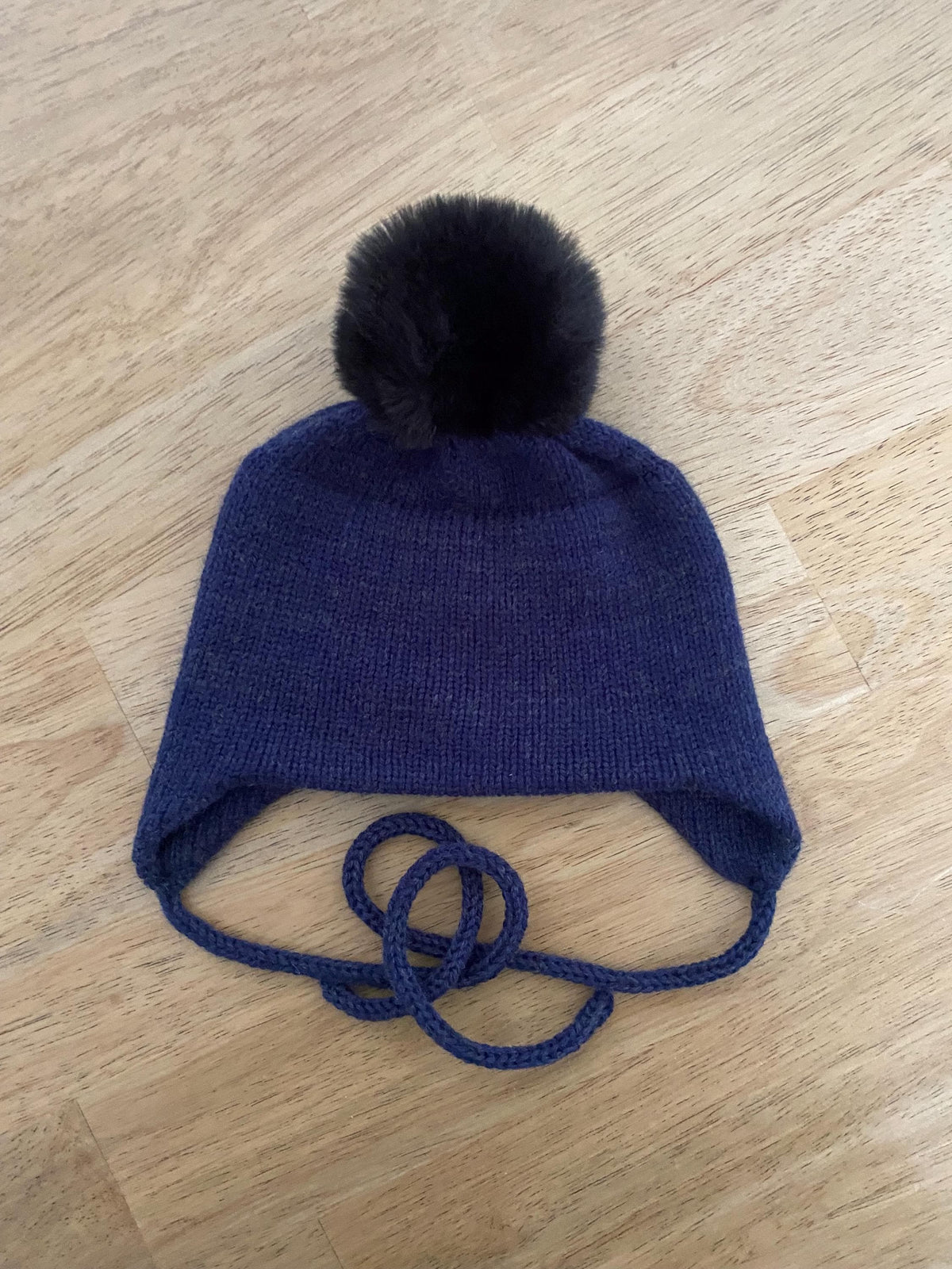 Cashmere Baby/Toddler Knit Hat with faux fox Pom-pom, Handmade in USA.