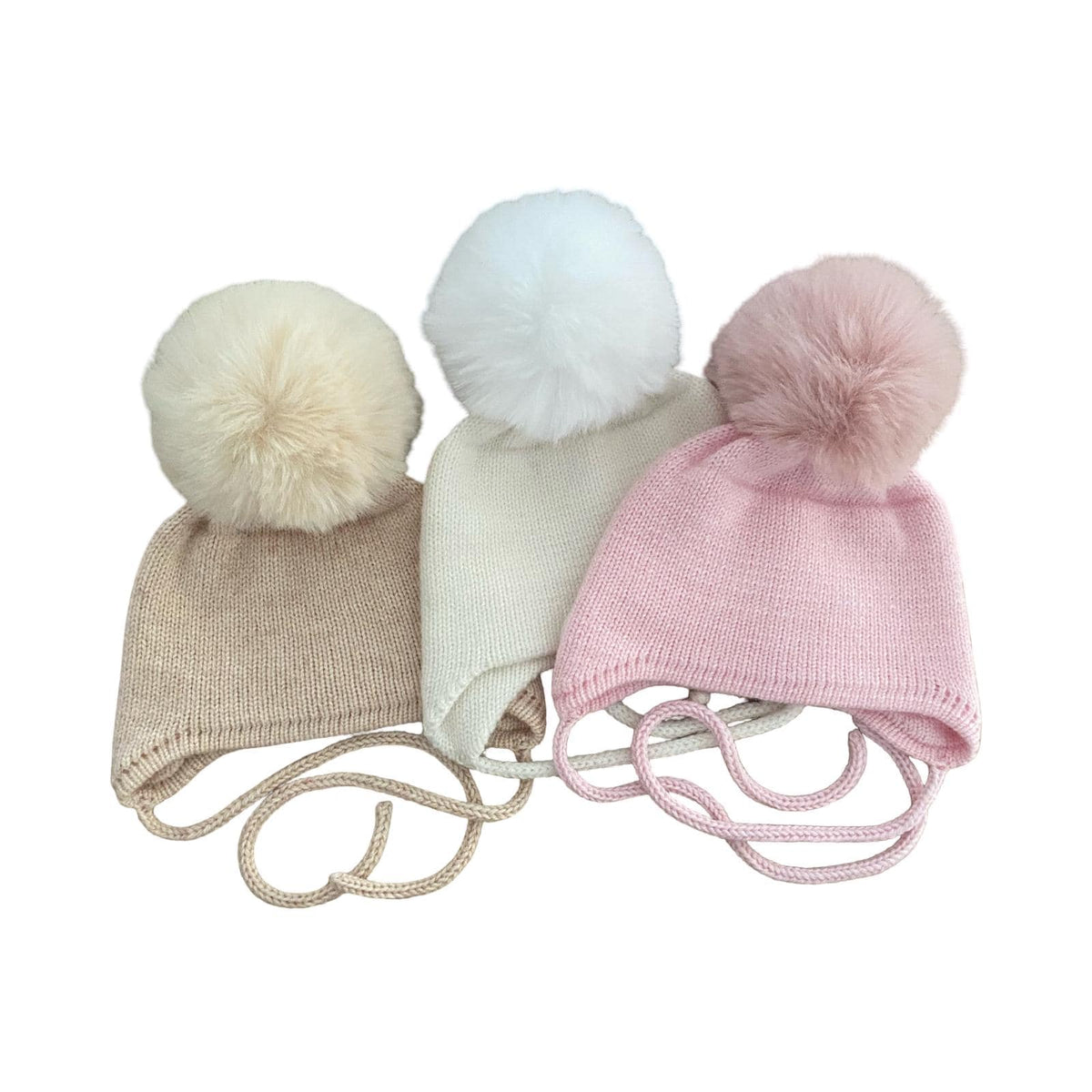 Cashmere Baby/Toddler Knit Hat: Faux Fox Pom-pom, Handmade in USA