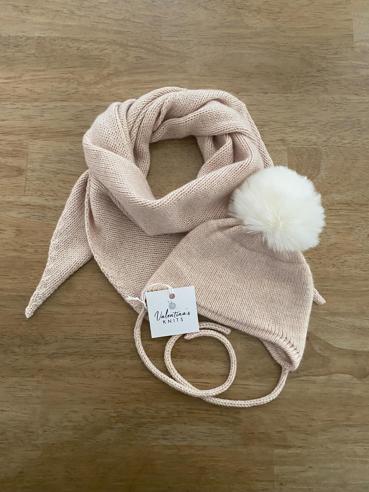 Cashmere Baby/Toddler Knit Hat: Faux Fox Pom-pom, Handmade in USA