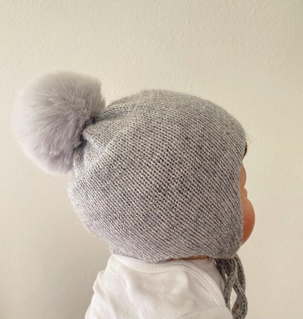 Cashmere Baby/Toddler Knit Hat with faux fox Pom-pom, Handmade in USA.