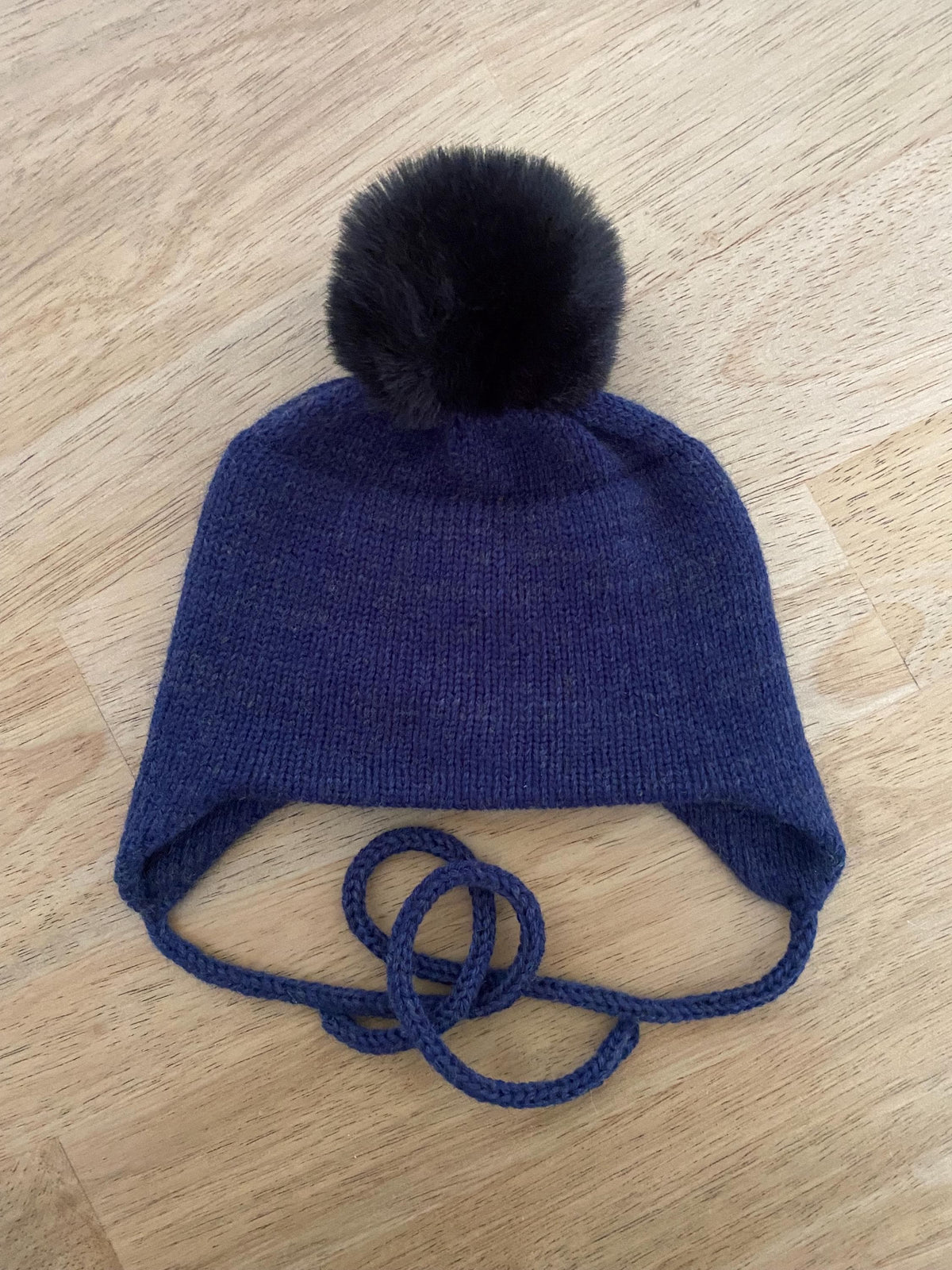 Cashmere Baby/Toddler Knit Hat with faux fox Pom-pom, Handmade in USA.