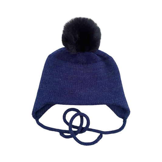 Cashmere Baby/Toddler Knit Hat with faux fox Pom-pom, Handmade in USA.