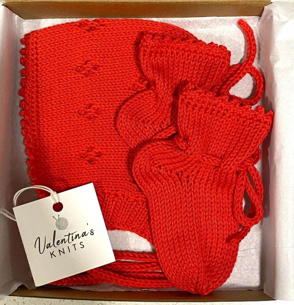Handmade Cotton Baby Gift Set. Knit bonnet and socks. 100% cotton. More colors available.