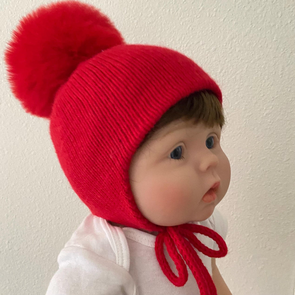 Cashmere Baby/Toddler Knit Hat with faux fox Pom-pom, Handmade in USA.