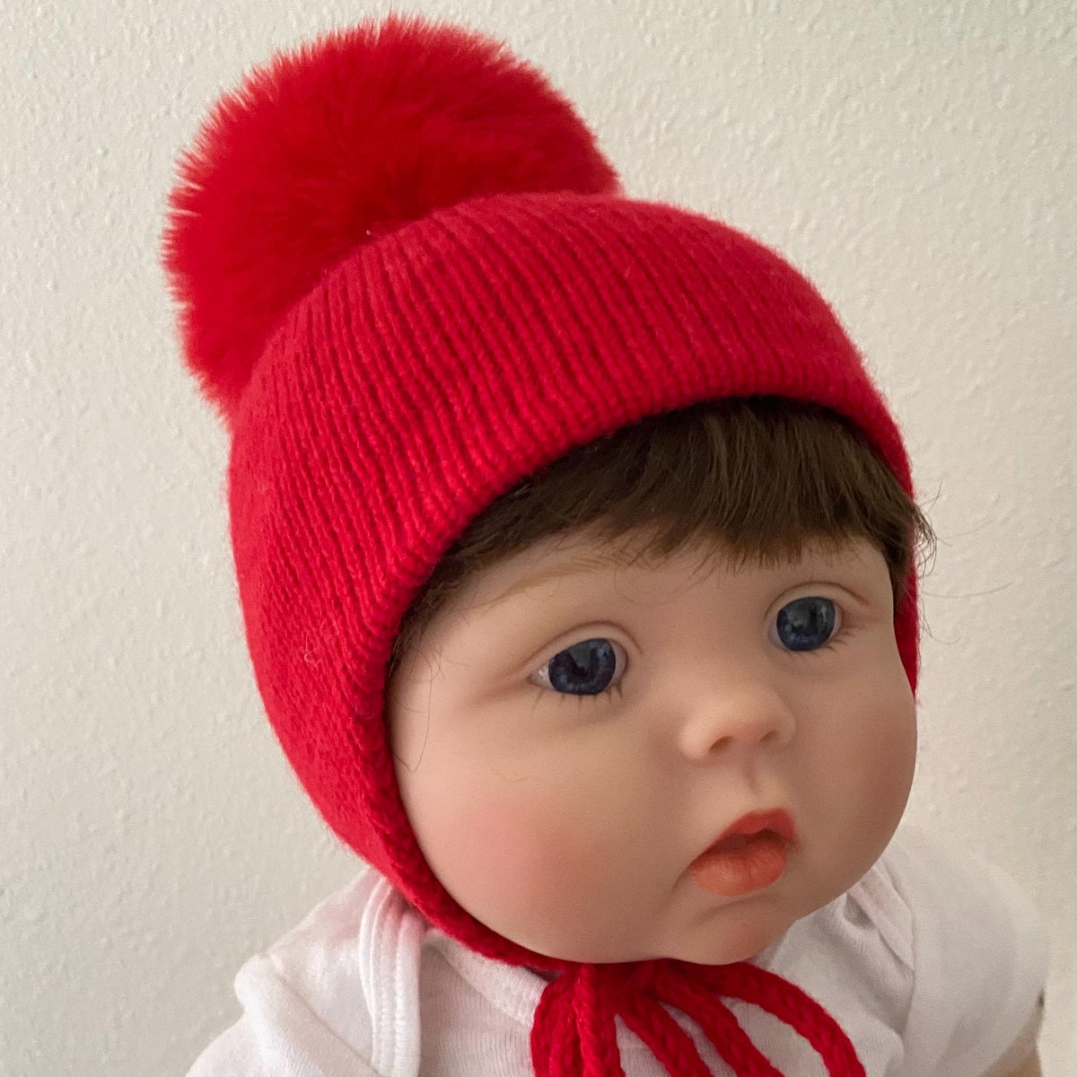 Cashmere Baby/Toddler Knit Hat with faux fox Pom-pom, Handmade in USA.