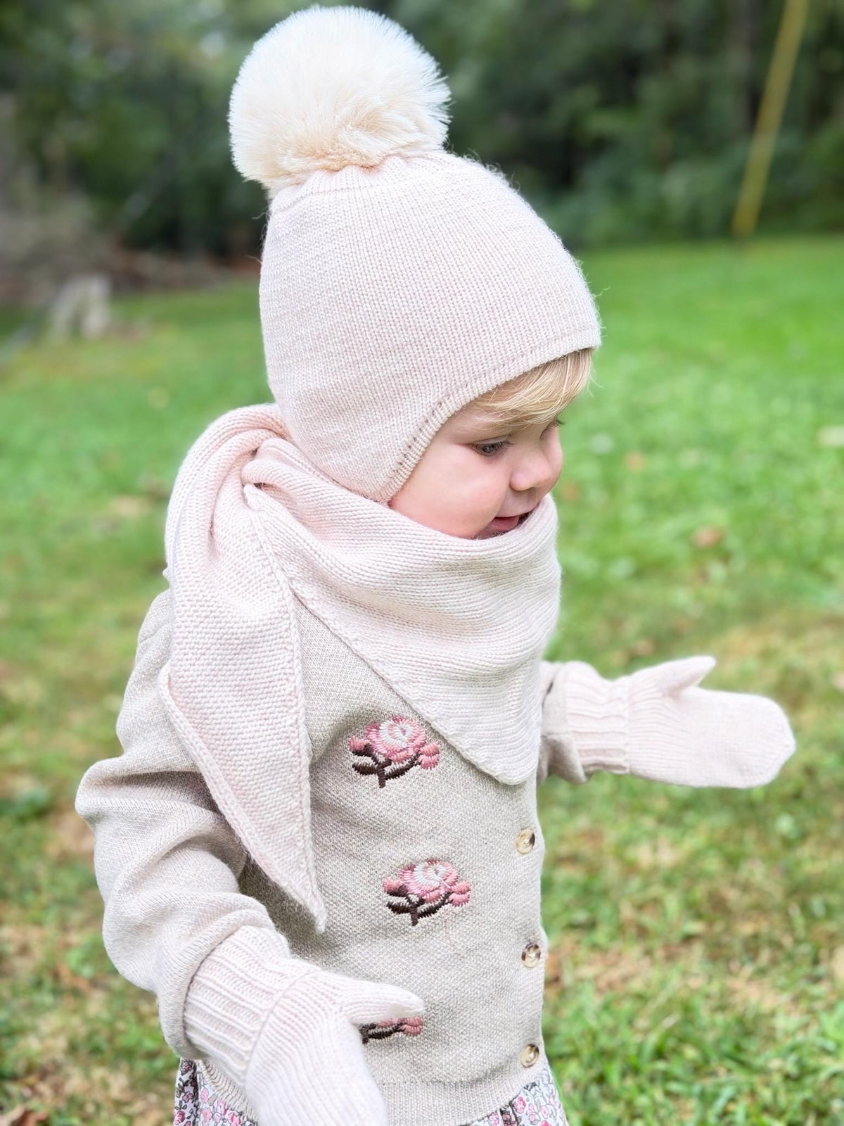 Cashmere Baby/Toddler Knit Hat: Faux Fox Pom-pom, Handmade in USA