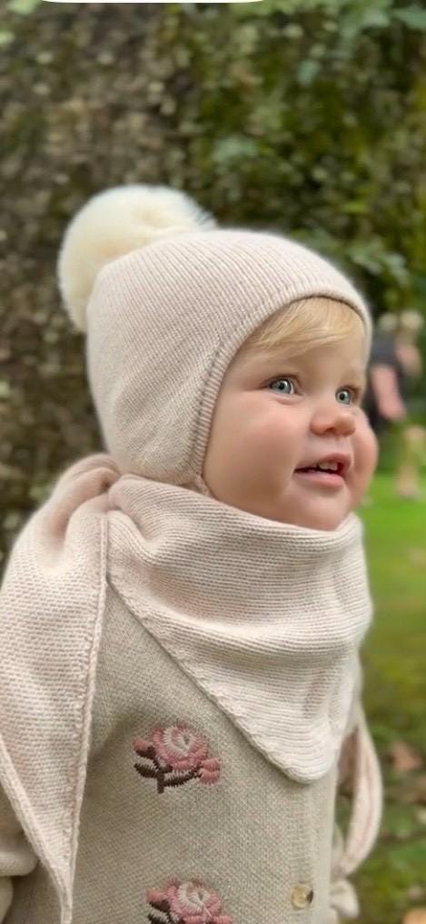 Cashmere Baby/Toddler Knit Hat: Faux Fox Pom-pom, Handmade in USA